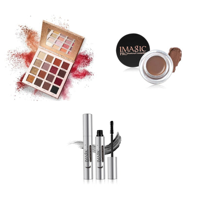 IMAGIC 16 Color Eyeshadow Makeup Palette + Eyebrow Gel + Mascara Bundle