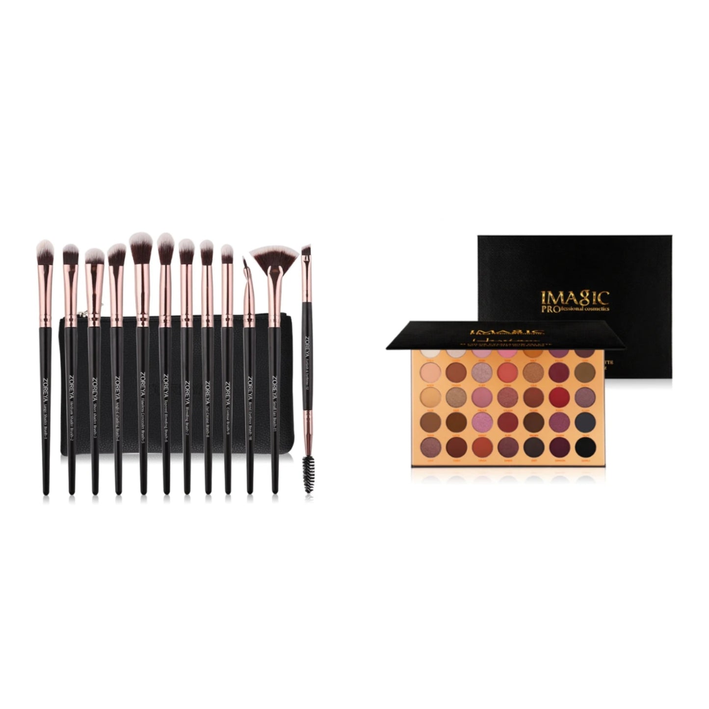 IMAGIC 35/36 Color Eyeshadow Makeup Palette + 12 pcs Z'oreya Brush Set Bundle