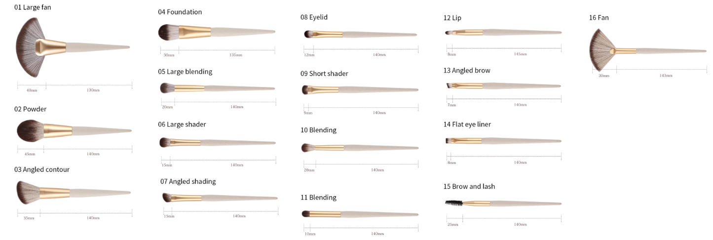 Z'OREYA 16 Makeup Brush Set